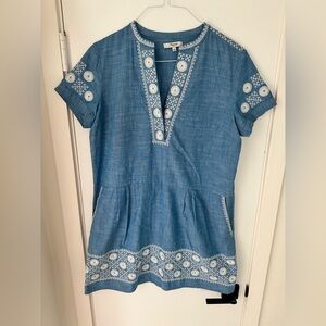 Madewell Blue and White Embroidered Mini Dress